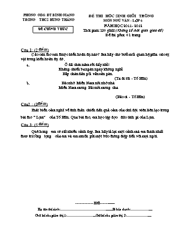 Đề thi học sinh giỏi trường môn Ngữ văn Lớp 6 - Năm học 2011-2012 - Trường THCS Hùng Thắng (Có đáp án)