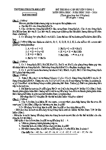 Đề thi thử học sinh giỏi cấp huyện vòng 1 môn Hóa học Lớp 9 - Năm học 2013-2014 - Trường THCS Tráng Liệt (Có đáp án)