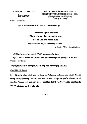 Đề thi thử học sinh giỏi cấp huyện vòng 1 môn Ngữ văn Lớp 9 - Năm học 2013-2014 - Trường THCS Tráng Liệt (Có đáp án)