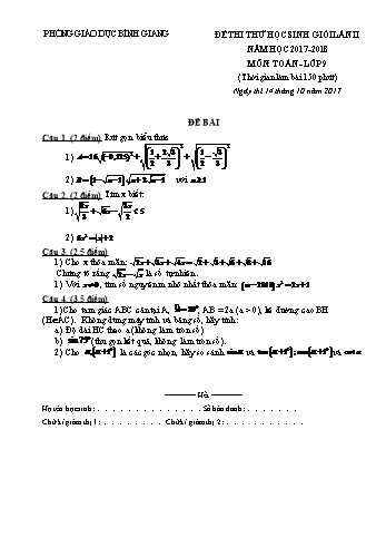 Đề thi thử học sinh giỏi lần II môn Toán Lớp 9 - Năm học 2017-2018 - Phòng GD&ĐT Bình Giang