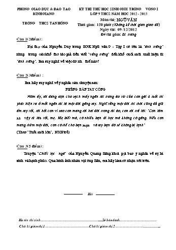 Đề thi thử học sinh giỏi trường vòng I môn Ngữ văn Lớp 9 THCS - Năm học 2012-2013 - Trường THCS Tân Hồng