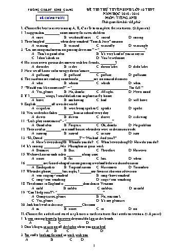 Đề thi thử tuyển sinh lớp 10 THPT môn Tiếng Anh - Năm học 2015-2016 - Phòng GD&ĐT Bình Giang (Có đáp án)