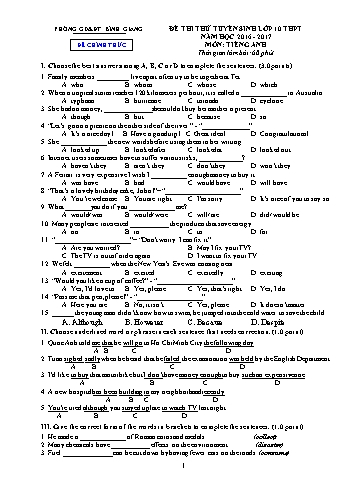 Đề thi thử tuyển sinh lớp 10 THPT môn Tiếng Anh - Năm học 2016-2017 - Phòng GD&ĐT Bình Giang (Kèm hướng dẫn chấm)