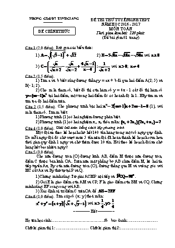 Đề thi thử tuyển sinh lớp 10 THPT môn Toán - Năm học 2016-2017 - Phòng GD&ĐT Bình Giang (Kèm hướng dẫn chấm)