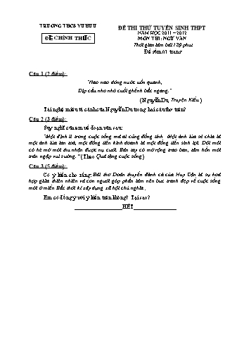 Đề thi thử tuyển sinh THPT môn Ngữ văn - Năm học 2011-2012 - Trường THCS Vũ Hữu (Kèm hướng dẫn chấm)