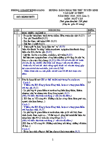 Đề thi thử tuyển sinh vào lớp 10 THPT lần 2 môn Ngữ văn - Năm học 2019-2020 - Phòng GD&ĐT Bình Giang (Có đáp án)