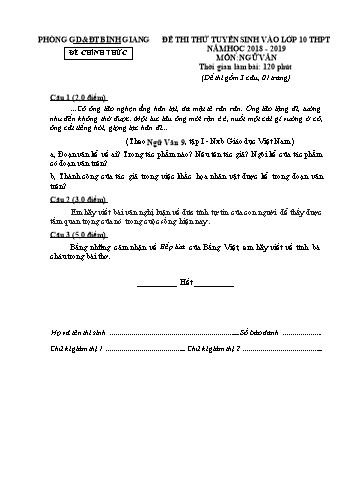 Đề thi thử tuyển sinh vào lớp 10 THPT môn Ngữ văn - Năm học 2018-2019 - Phòng GD&ĐT Bình Giang (Kèm hướng dẫn chấm)
