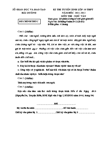 Đề thi tuyển sinh lớp 10 THPT môn Ngữ văn - Năm học 2011-2012 - Sở GD&ĐT TP Hải Dương (Kèm hướng dẫn chấm)