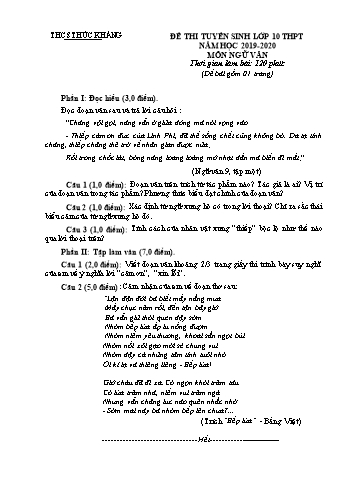 Đề thi tuyển sinh lớp 10 THPT môn Ngữ văn - Năm học 2019-2020 - Trường THCS Thúc Kháng (Có đáp án)