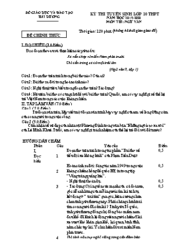Đề thi tuyển sinh lớp 10 THPT môn Ngữ văn - Năm học 2019-2020 - Sở GD&ĐT Hải Dương (Có đáp án)