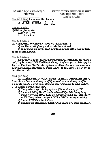 Đề thi tuyển sinh lớp 10 THPT môn Toán - Năm học 2011-2012