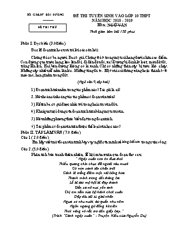 Đề thi tuyển sinh vào lớp 10 THPT môn Ngữ văn - Năm học 2018-2019 - Sở GD&ĐT Hải Dương (Có đáp án)