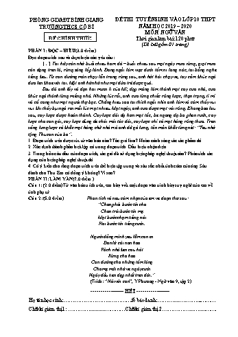 Đề thi tuyển sinh vào lớp 10 THPT môn Ngữ văn - Năm học 2019-2020 - Trường THCS Cổ Bì (Có đáp án)