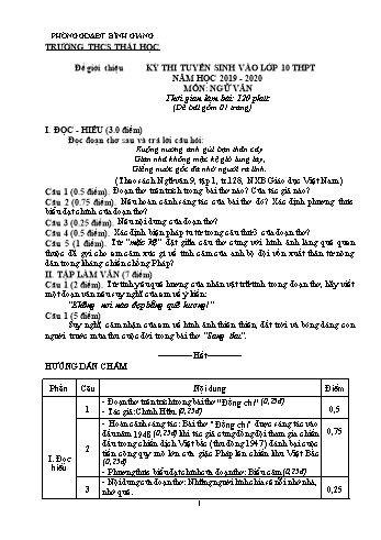 Đề thi tuyển sinh vào lớp 10 THPT môn Ngữ văn - Năm học 2019-2020 - Trường THCS Thái Học (Có đáp án)