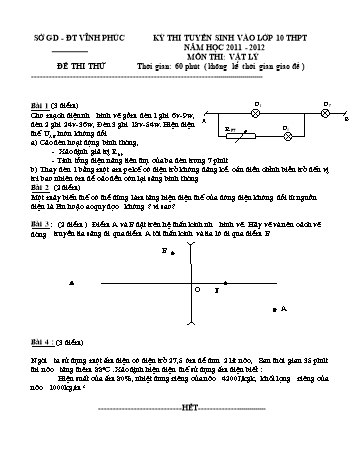 Đề thi tuyển sinh vào lớp 10 THPT môn Vật lý - Năm học 2011-2012 - Sở GD&ĐT Vĩnh Phúc - Đề thi thử số 9