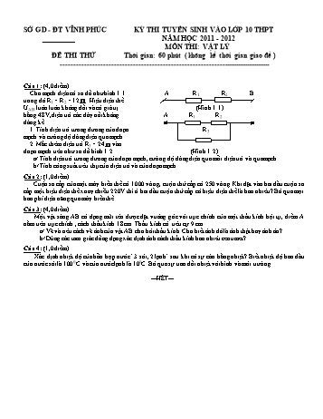Đề thi tuyển sinh vào lớp 10 THPT môn Vật lý - Năm học 2011-2012 - Sở GD&ĐT Vĩnh Phúc - Đề thi thử số 6