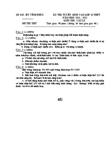 Đề thi tuyển sinh vào lớp 10 THPT môn Vật lý - Năm học 2011-2012 - Sở GD&ĐT Vĩnh Phúc - Đề thi thử số 2