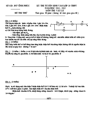 Đề thi tuyển sinh vào lớp 10 THPT môn Vật lý - Năm học 2011-2012 - Sở GD&ĐT Vĩnh Phúc - Đề thi thử số 8