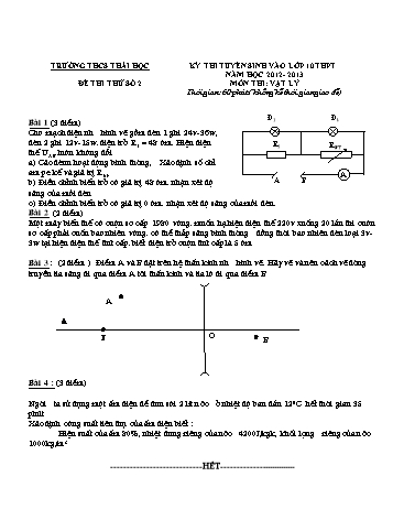 Đề thi tuyển sinh vào lớp 10 THPT môn Vật lý - Năm học 2012-2013 - Trường THCS Thái Học - Đề thi thử số 2