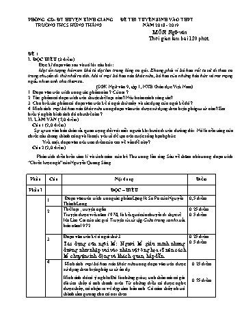 Đề thi tuyển sinh vào THPT môn Ngữ văn - Năm học 2018-2019 - Trường THCS Hùng Thắng (Có đáp án)