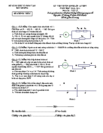 Đề thi tuyển vào lớp 10 THPT môn Vật lí - Năm học 2010-2011 - Sở GD&ĐT Hải Dương