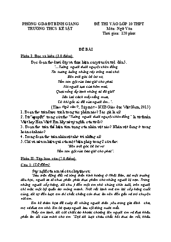 Đề thi vào lớp 10 THPT môn Ngữ văn - Trường THCS Kẻ Sặt (Có đáp án)