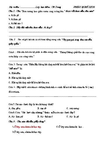 Phiếu bài tập ở nhà môn Toán, Tiếng Việt Lớp 3 - Đề số 9