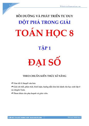 Bồi dưỡng và phát triển tư duy trong giải Toán học Lớp 8 Đại số (Tập 1)