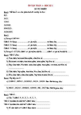 Đề cương ôn tập học kì I Toán Lớp 4