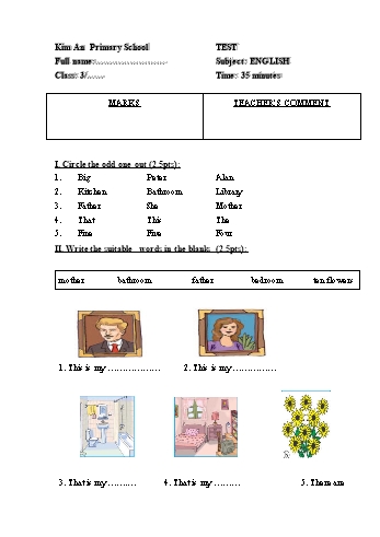 Đề kiểm tra 1 tiết (Học kì I) Tiếng Anh Lớp 3 (Có đáp án) Đề kiểm tra 1 tiết (Học kì I) Tiếng Anh Lớp 3 (Có đáp án)