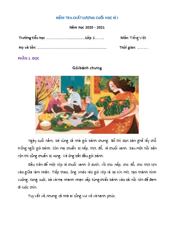 Đề kiểm tra chất lượng cuối học kì I Tiếng Việt Lớp 1 (Đề 4) - Năm học 2020-2021