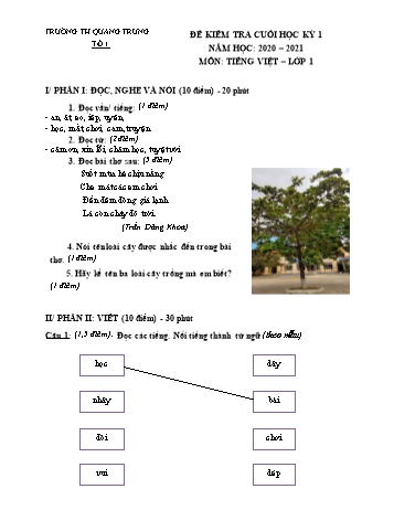 Đề kiểm tra cuối học kì I Tiếng Việt Khối 1 - Trường TH Quang Trung