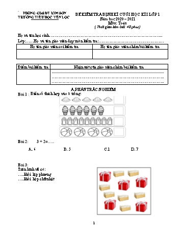 Đề kiểm tra cuối kì I môn Toán +Tiếng Việt Lớp 1 - Năm học 2020-2021