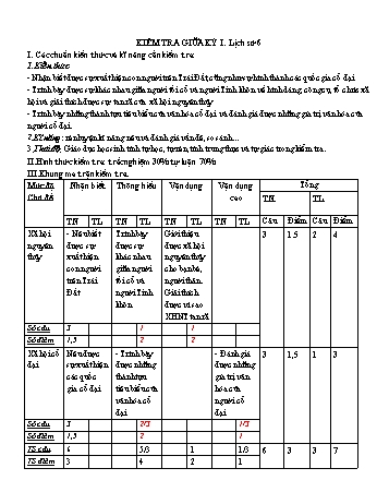 Đề kiểm tra giữa kì I môn Lịch sử Lớp 6 (Có đáp án)