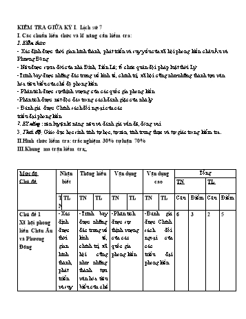 Đề kiểm tra giữa kì I môn Lịch sử Lớp 7 (Có đáp án)