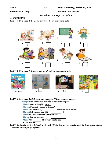 Đề thi học kì I môn Tiếng Anh Lớp 5 - Đề số 2