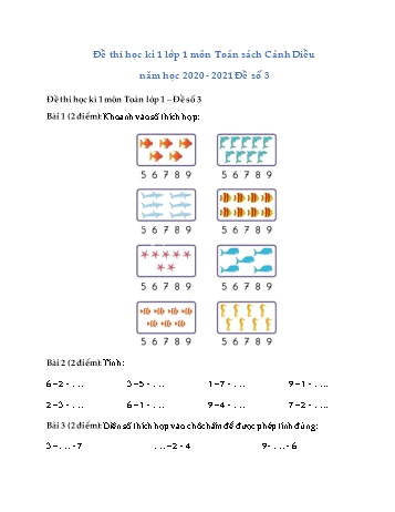 Đề thi học kì I Toán Lớp 1 (Cánh diều) - Năm học 2020-2021 (Đề số 4)