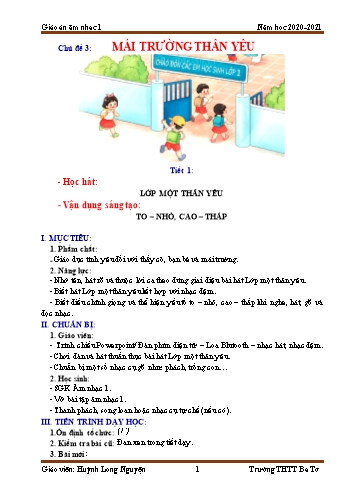 Giáo án Âm nhạc Lớp 1 (Kết nối tri thức) - Chủ đề 3: Mái trường thân yêu - Huỳnh Long Nguyện