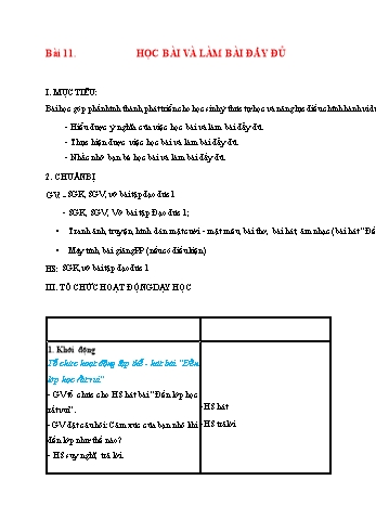 Giáo án Đạo đức Lớp 1 (Kết nối tri thức) - Bài 11: Học bài và làm bài đẩy đủ