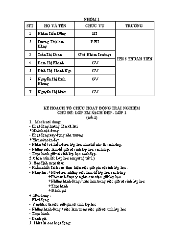 Giáo án Hoạt động trải nghiệm Lớp 1 - Chủ đề: Lớp em sạch sẽ (Tiết 1)