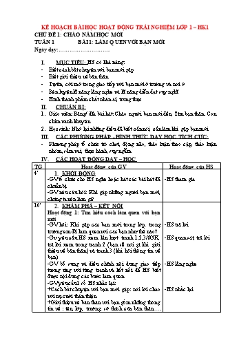 Giáo án Hoạt động trải nghiệm Lớp 1 - Học kì I (Sách Kết nối tri thức)