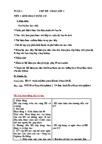 Giáo án Hoạt động trải nghiệm Lớp 1 - Tuần 1, Chủ đề: Chào Lớp 1