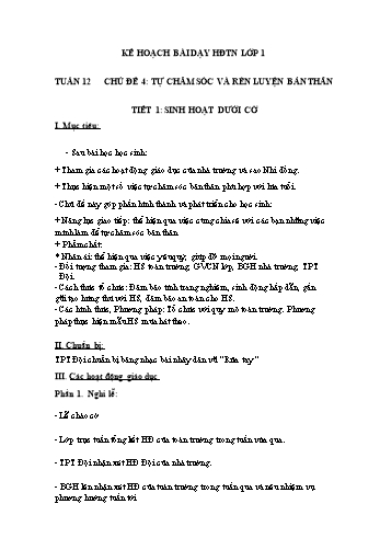 Giáo án Hoạt động trải nghiệm Lớp 1 - Tuần 12, Chủ đề 4: Tự chăm sóc và rèn luyện bản thân