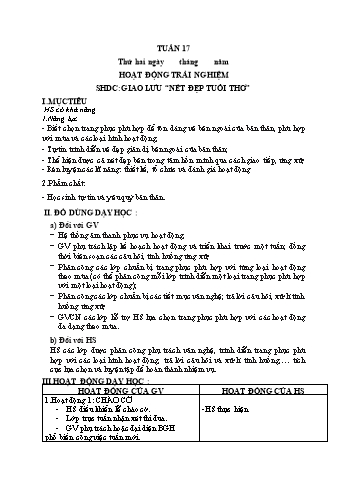 Giáo án Hoạt động trải nghiệm Lớp 1 - Tuần 17, SHDC: Giao lưu Nét đẹp tuổi thơ