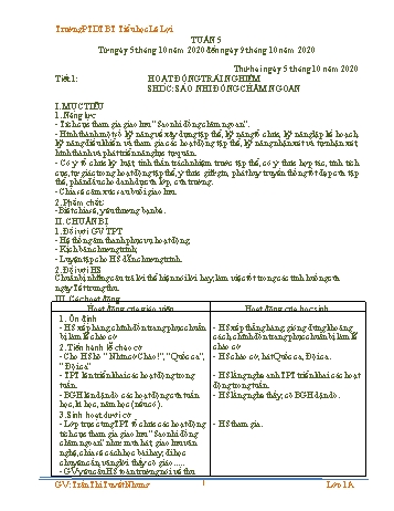 Giáo án Hoạt động trải nghiệm Lớp 1 - Tuần 5 - Năm học 2020-2021