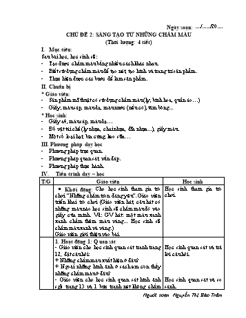 Giáo án Mĩ thuật 1 - Chủ đề 2: Sáng tạo từ những chấm màu - Nguyễn Thị Bảo Trâm