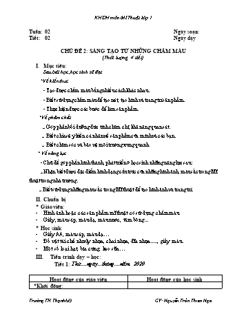 Giáo án Mĩ thuật Lớp 1 - Chủ đề 2: Sáng tạo từ những chấm màu (Thời lượng: 4 tiết) - Nguyễn Trần Thiên Nga