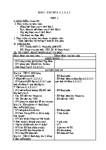 Giáo án môn Toán Lớp 1 - Bài 1: Các số 0, 1, 2, 3, 4, 5 (3 tiết)