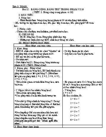 Giáo án môn Toán Lớp 1 - Bài 12: Bảng cộng, bảng trừ trong phạm vi 10 (Tiết 1)