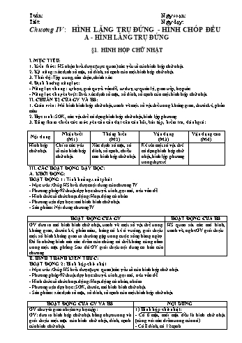 Giáo án Phát triển năng lực Toán Hình học Lớp 8 - Bản 2 cột (5 hoạt động) - Chương IV